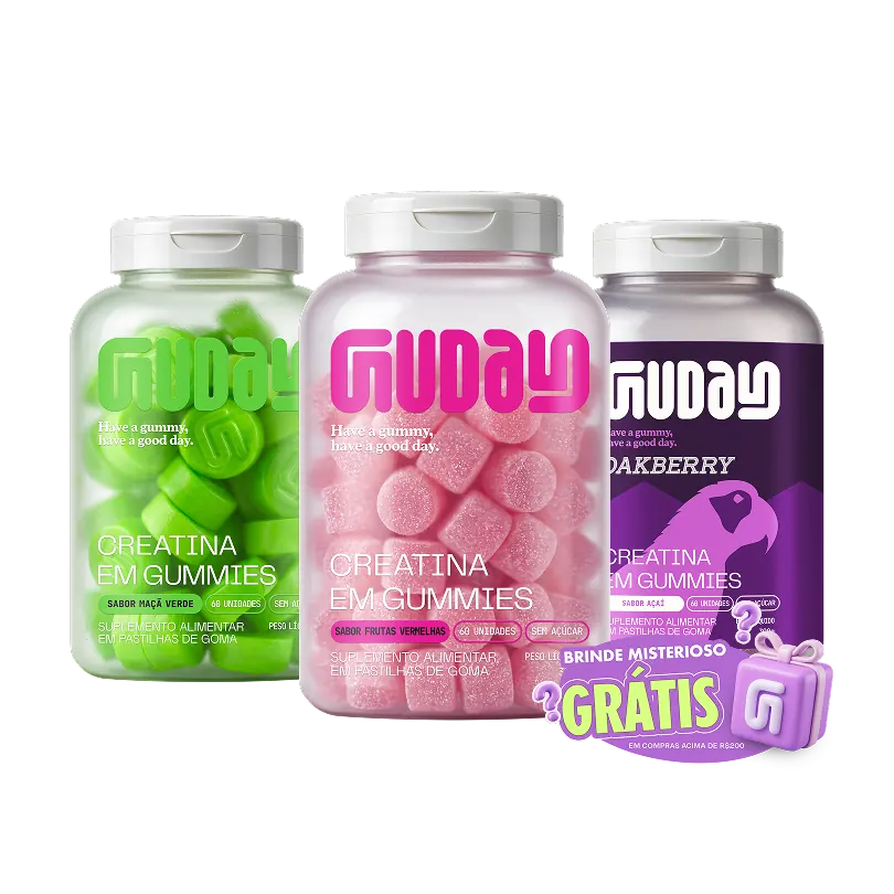 Creatinas Maçã Verde + Frutas Vermelhas + Oakberry (Açaí) & Garrafa Guday Grátis